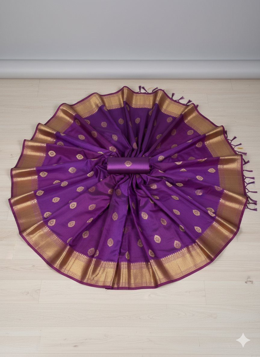 Regal Deep Purple Silk Saree with Traditional Gold Zari Work