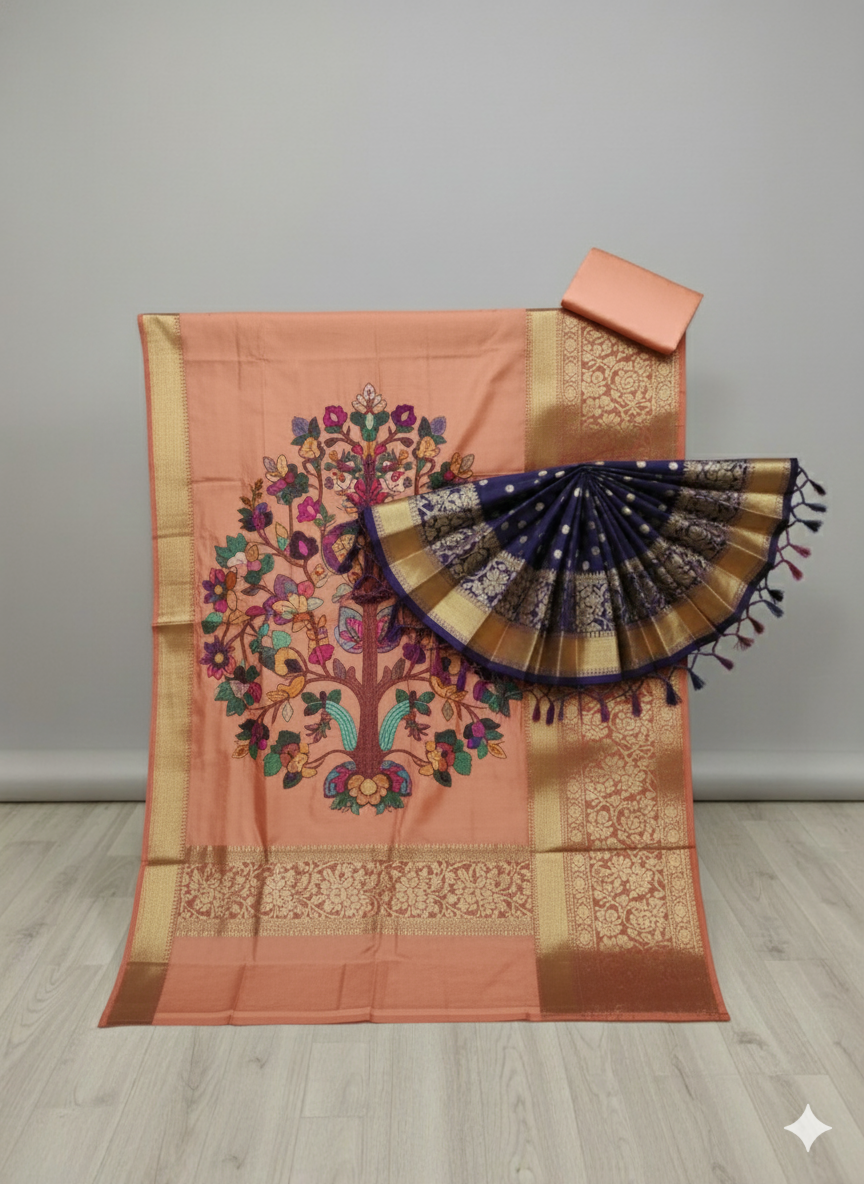 Exquisite Peach Silk Saree