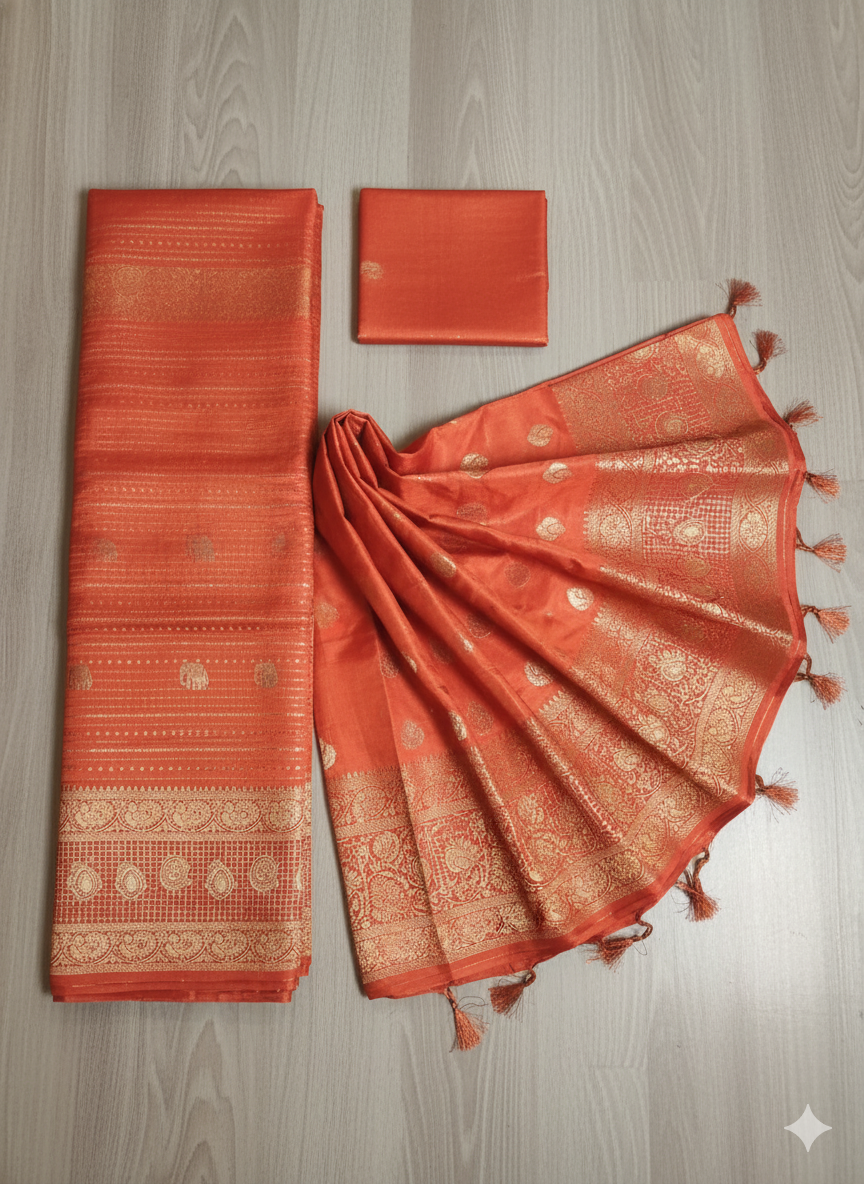 Glorious Orange Pure Silk Saree