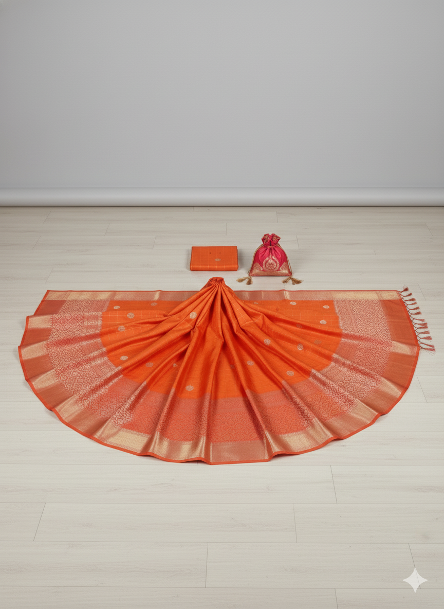 Stunning Orange & Pink Silk Saree