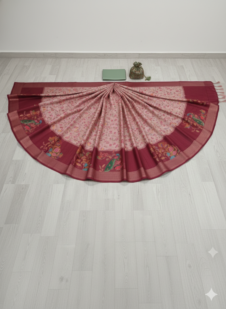 Exquisite Dusty Pink & Maroon Silk Saree