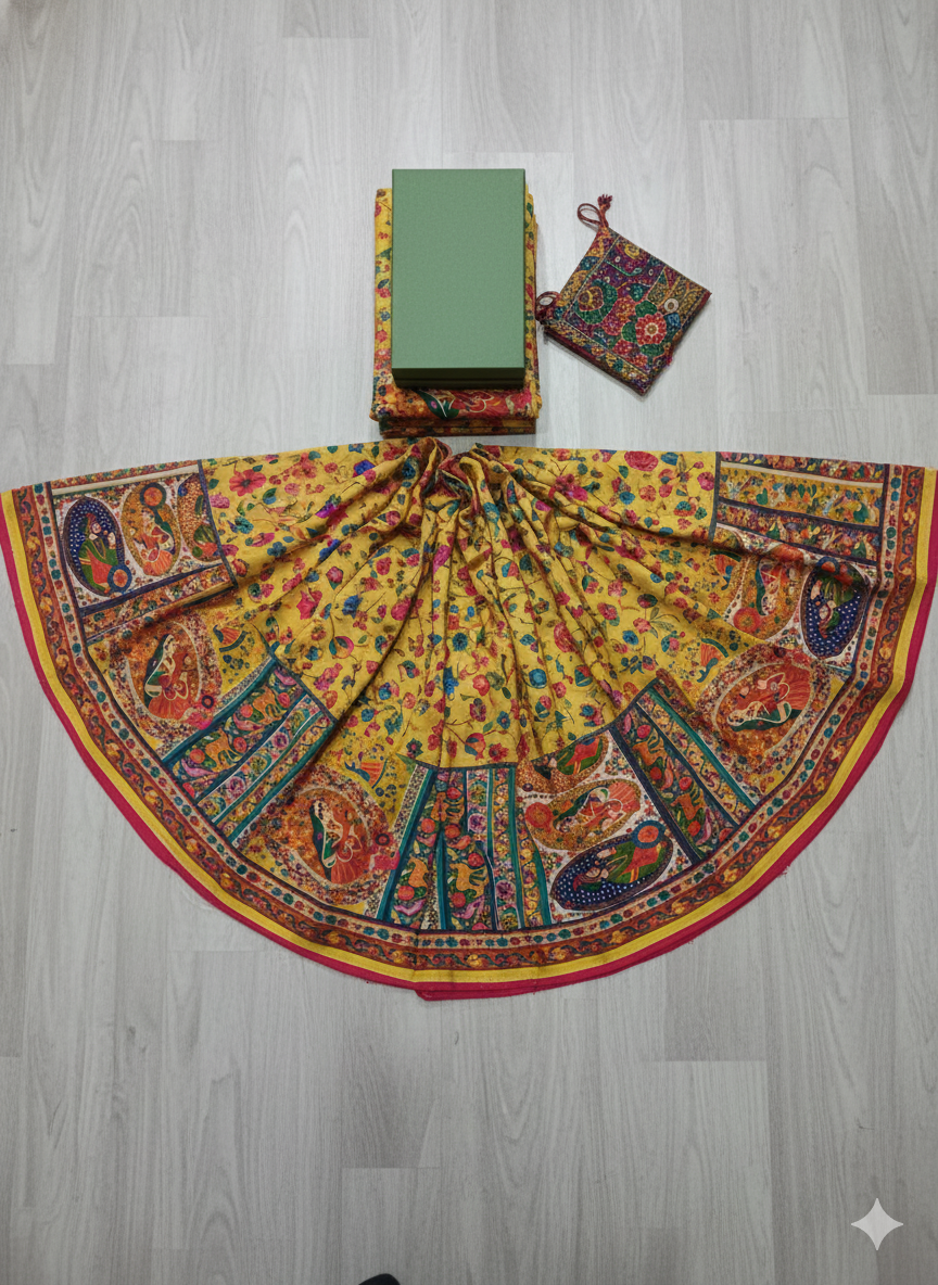 Vibrant Mustard Yellow Kalamkari Saree