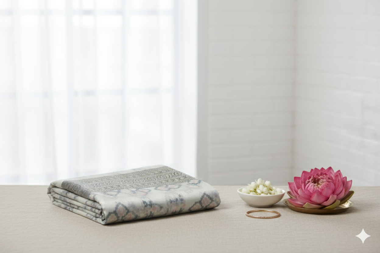 Elegant Sky Blue Silk Saree with Silver Zari Border