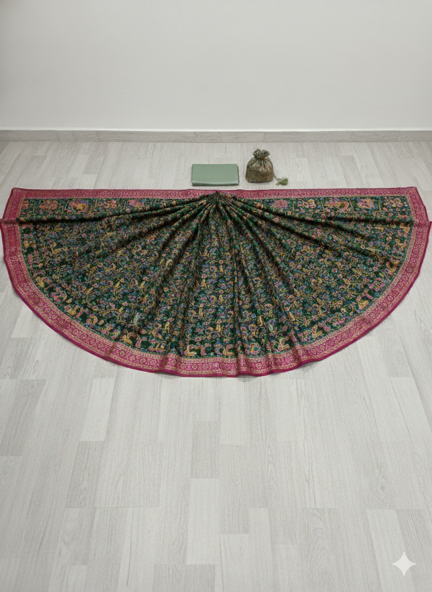 Majestic Bottle Green Narrative Silk Saree