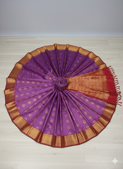 Majestic Lavender-Purple Saree with Contrast Red Pallu and Grand Gold Zari