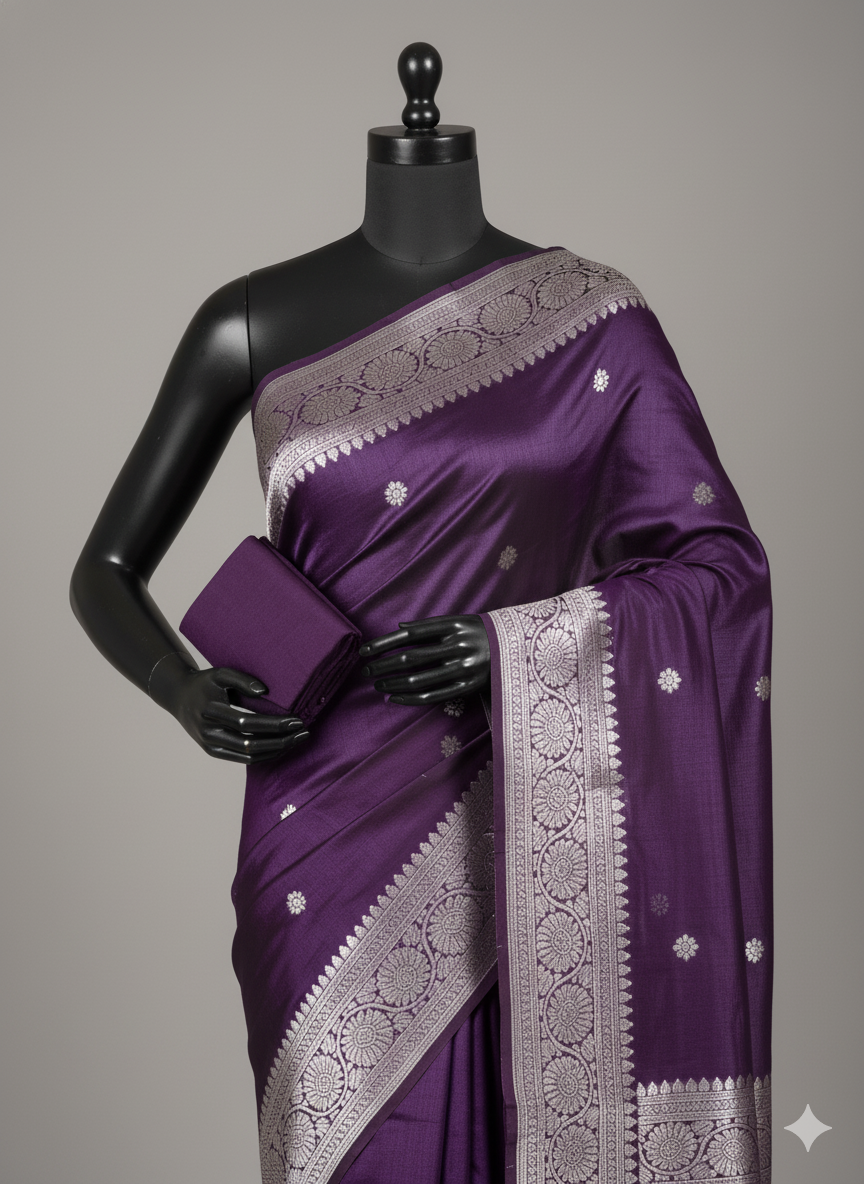 Deep Purple Saree with Silver Zari