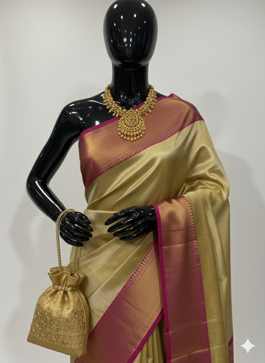 Radiant Golden Yellow Silk Saree with Magenta Contrast and Gold Zari