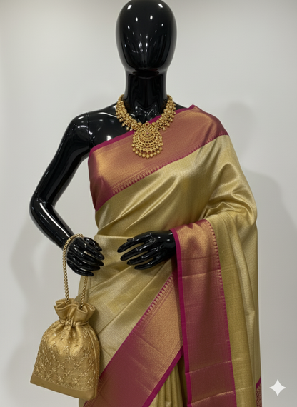 Radiant Golden Yellow Silk Saree with Magenta Contrast and Gold Zari