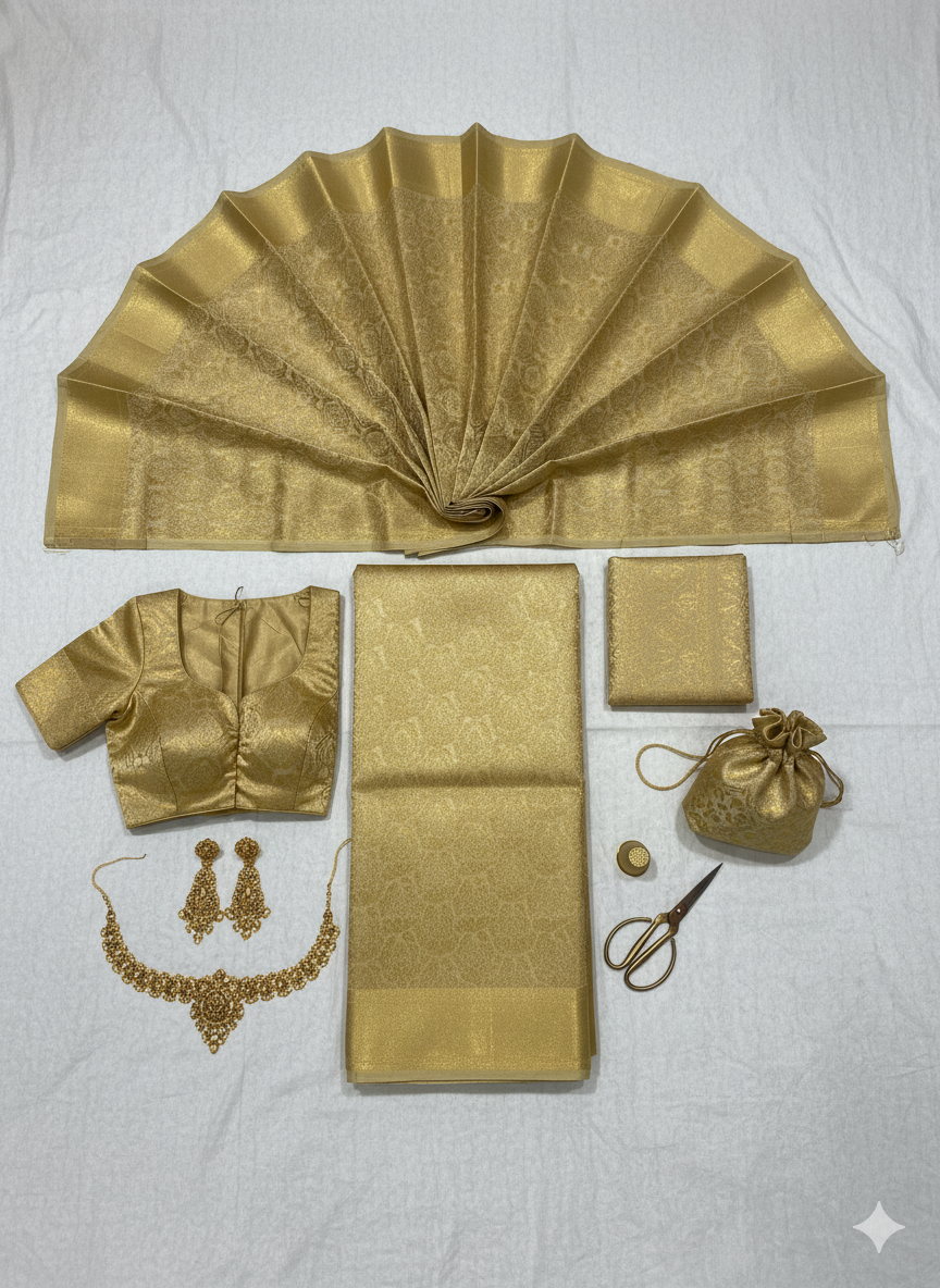 Magnificent Monochromatic Gold Silk Saree with All-Over Self Zari Weave