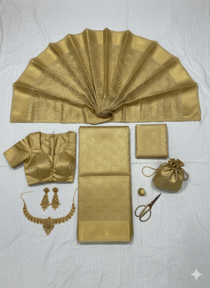 Magnificent Monochromatic Gold Silk Saree with All-Over Self Zari Weave