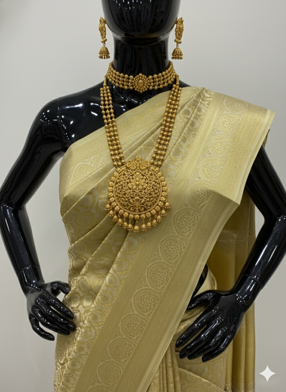 Magnificent Monochromatic Gold Silk Saree with All-Over Self Zari Weave