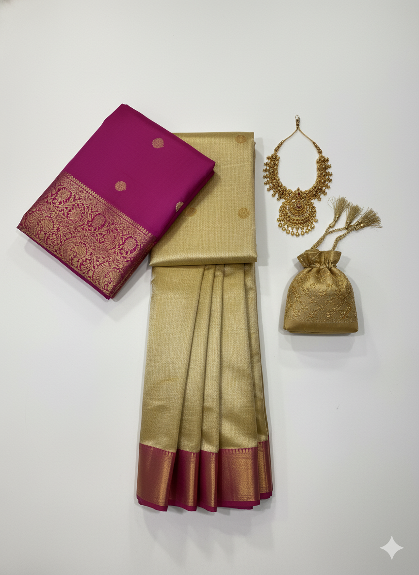 Radiant Golden Yellow Silk Saree with Magenta Contrast and Gold Zari