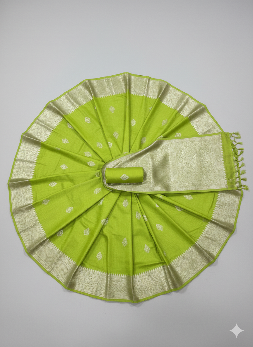 Vibrant Lime Green Saree with Intricate Silver Zari Work