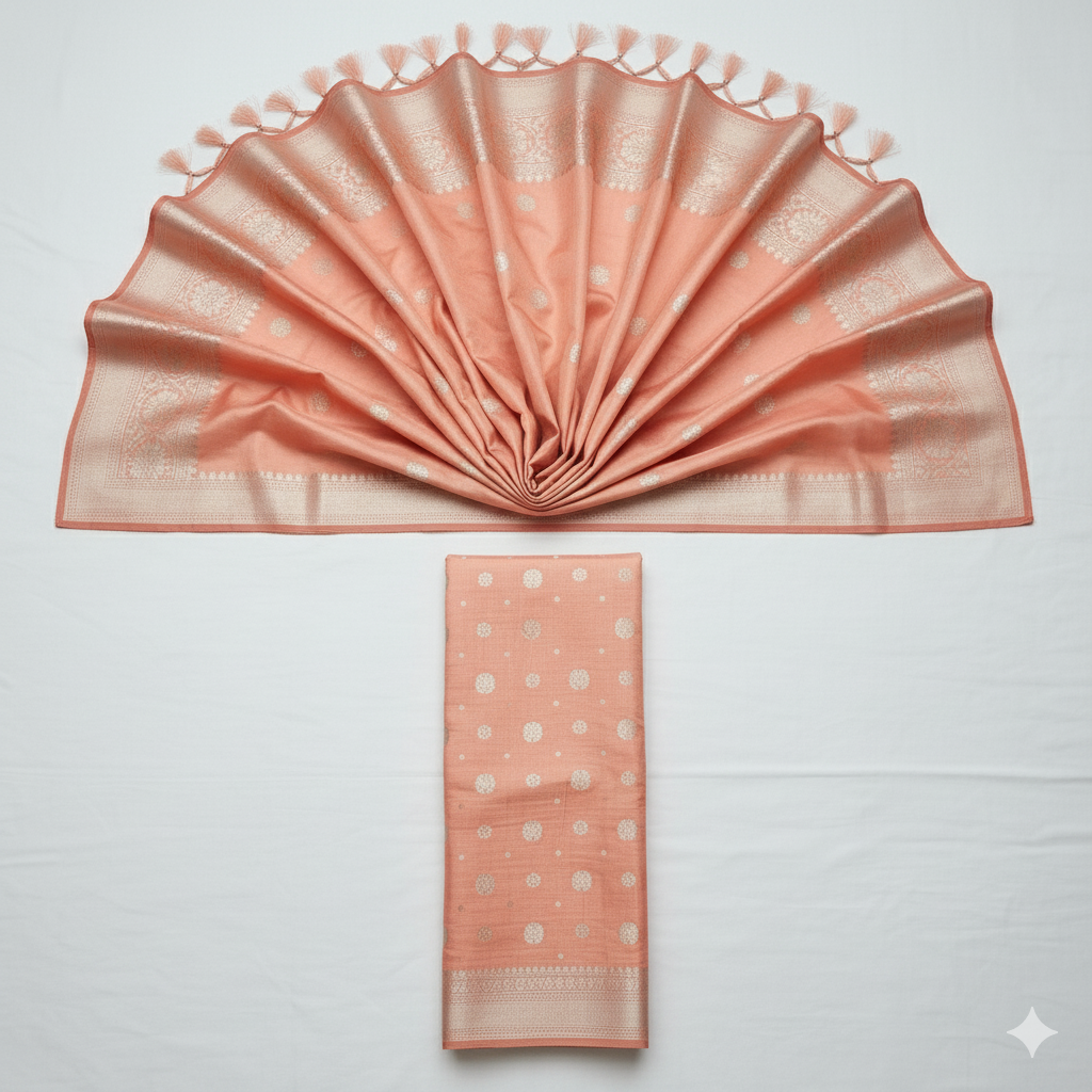 Captivating Light Peach Silk Saree with Elegant Silver Zari