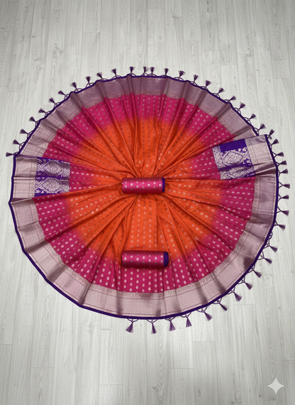 Vibrant Ombre Saree with Hot Pink, Orange, and Purple Contrasts