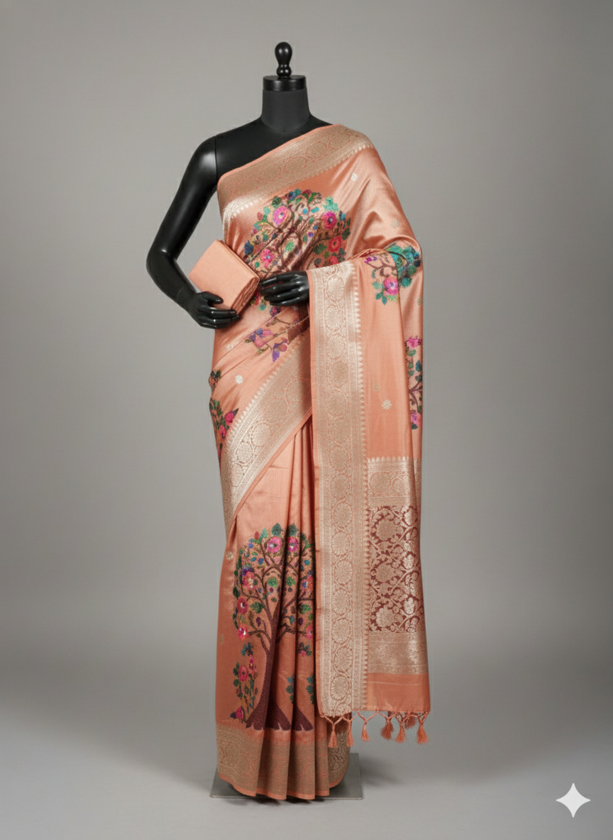 Exquisite Peach Silk Saree