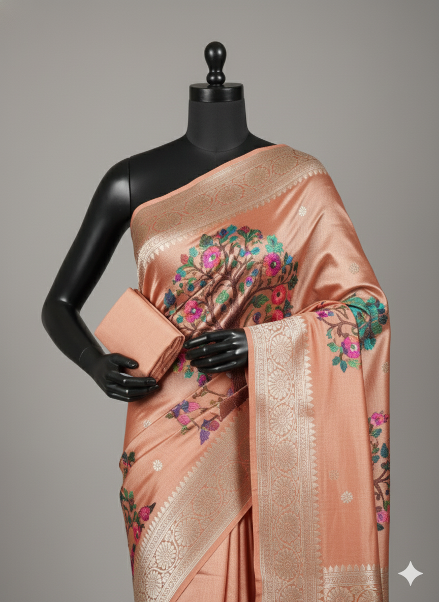 Exquisite Peach Silk Saree