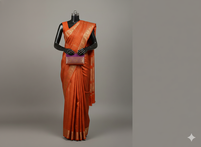 Glorious Orange Pure Silk Saree