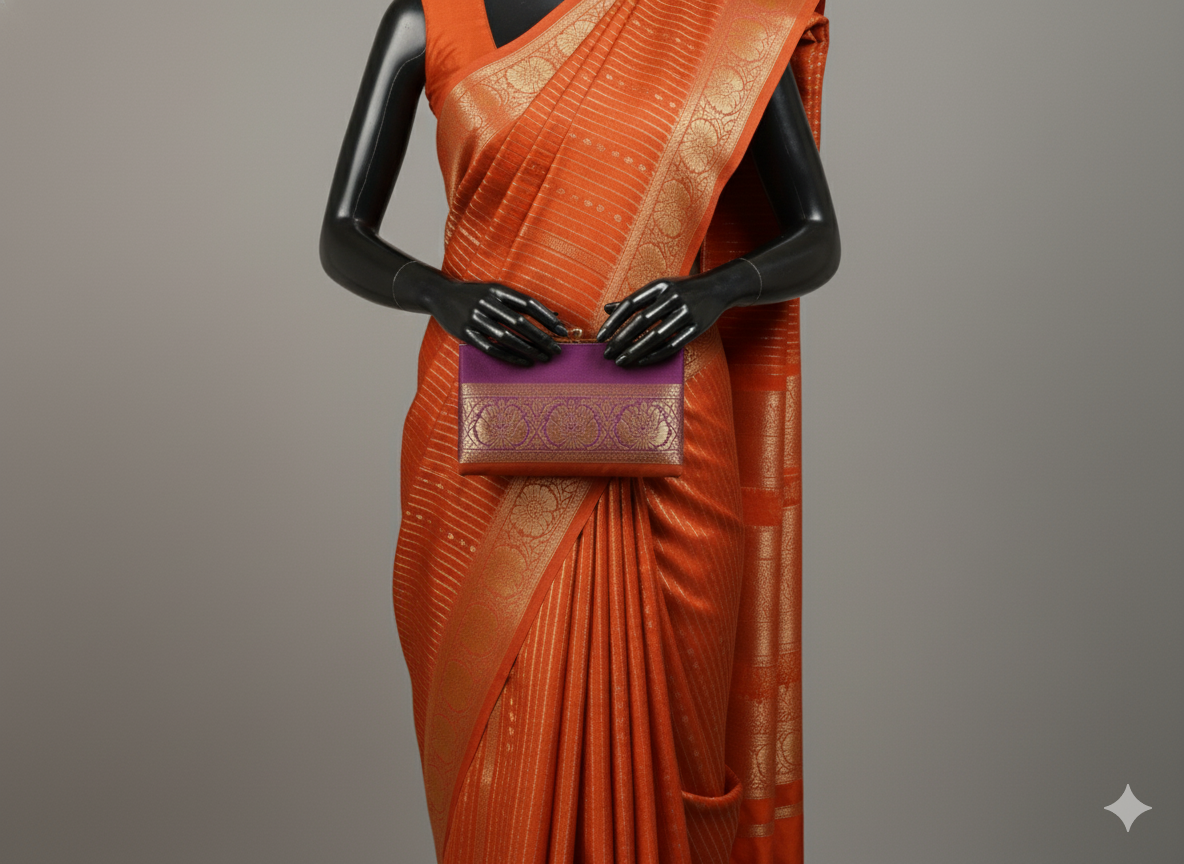 Glorious Orange Pure Silk Saree