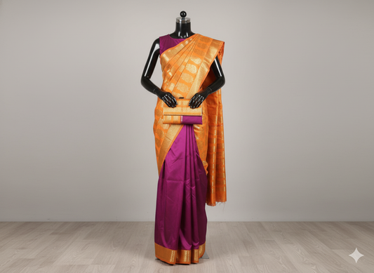 Dazzling Orange and Magenta Silk Saree