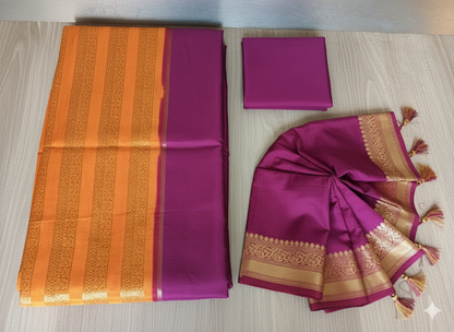 Dazzling Orange and Magenta Silk Saree