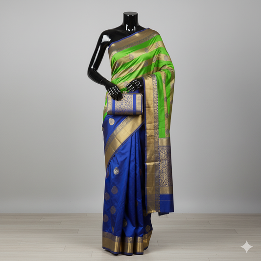 Stunning Parrot Green & Magenta Silk Saree