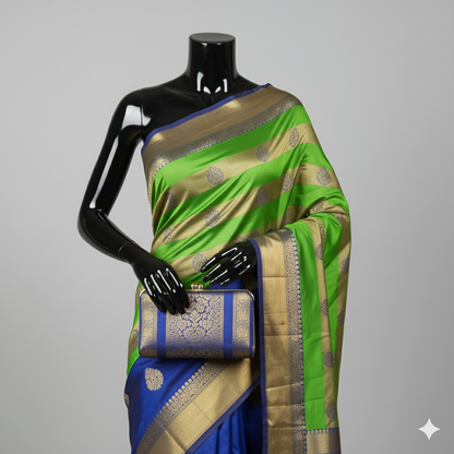 Stunning Parrot Green & Magenta Silk Saree