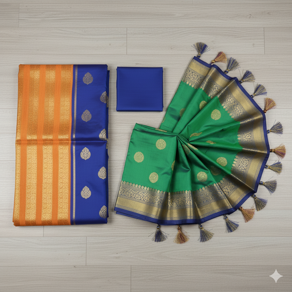 Stunning Parrot Green & Magenta Silk Saree