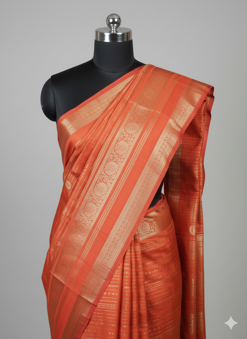 Radiant Coral Red Silk Saree