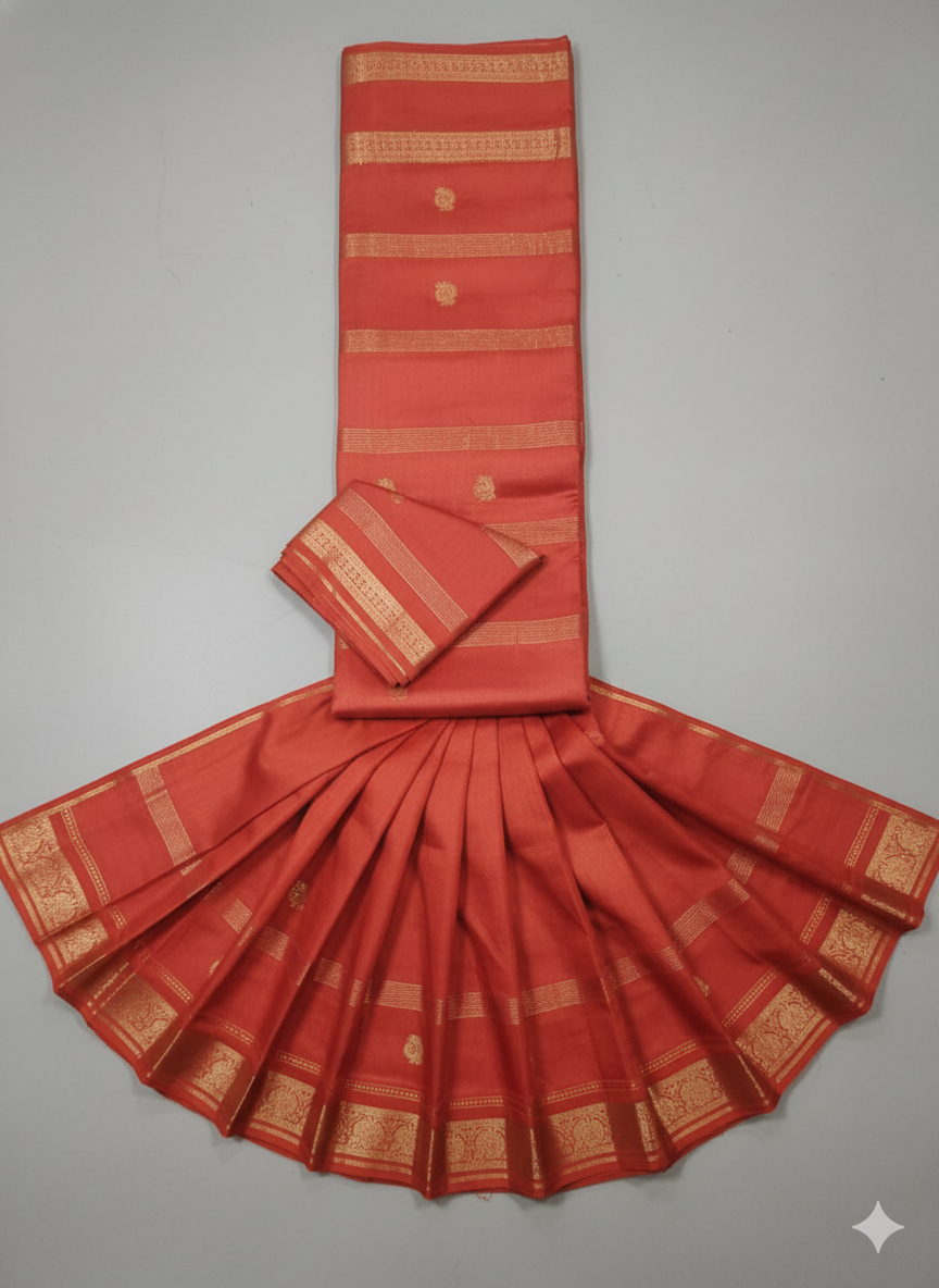 Radiant Coral Red Silk Saree