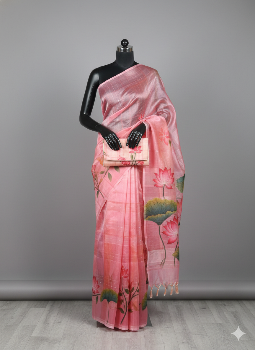 Graceful Pink Linen Silk Saree