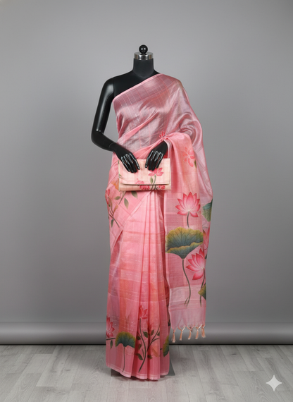 Graceful Pink Linen Silk Saree