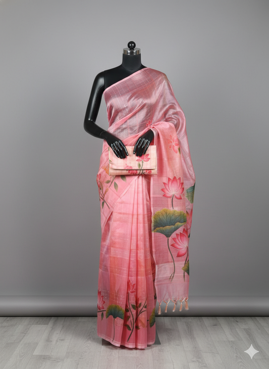 Graceful Pink Linen Silk Saree