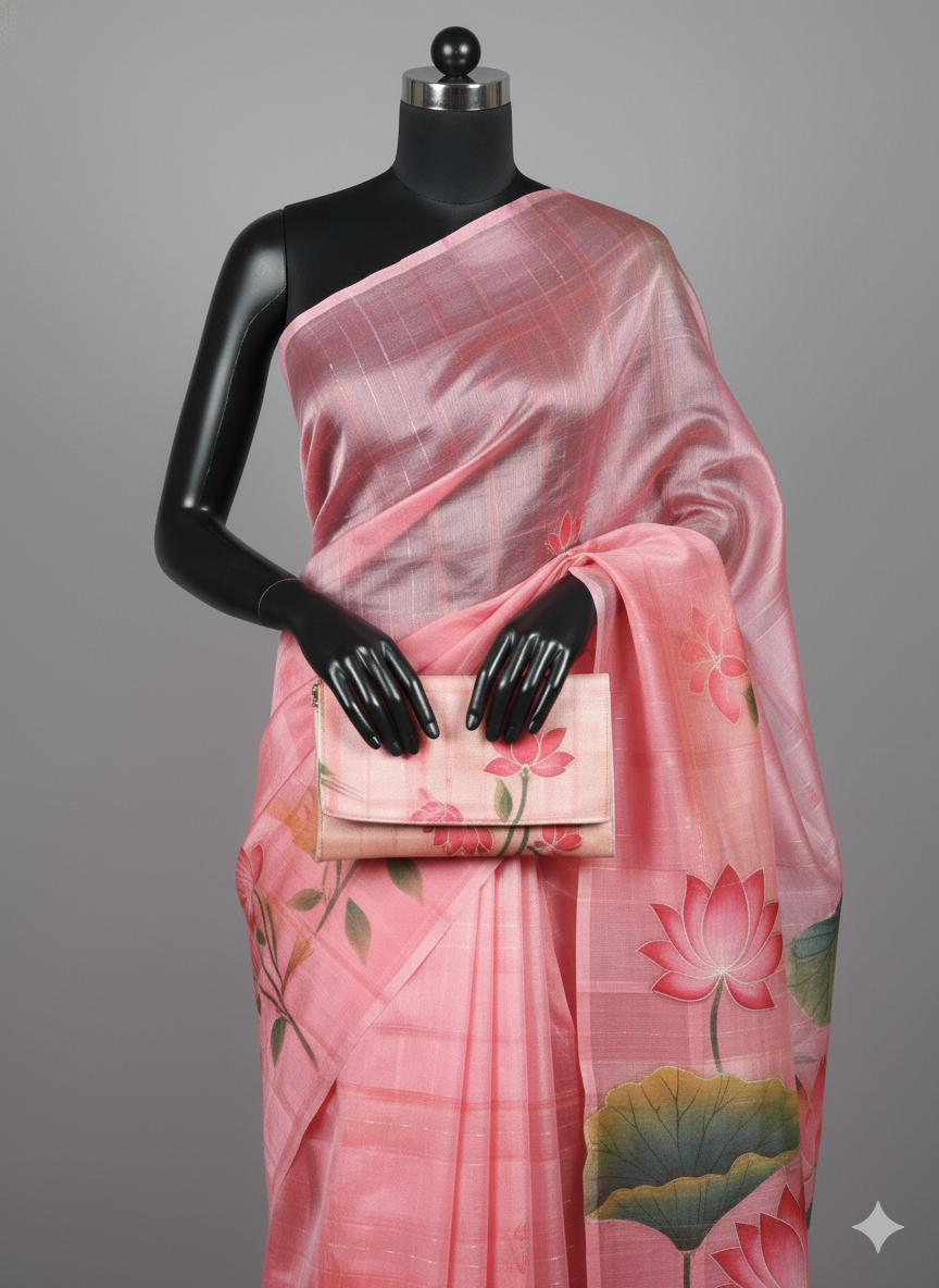 Graceful Pink Linen Silk Saree