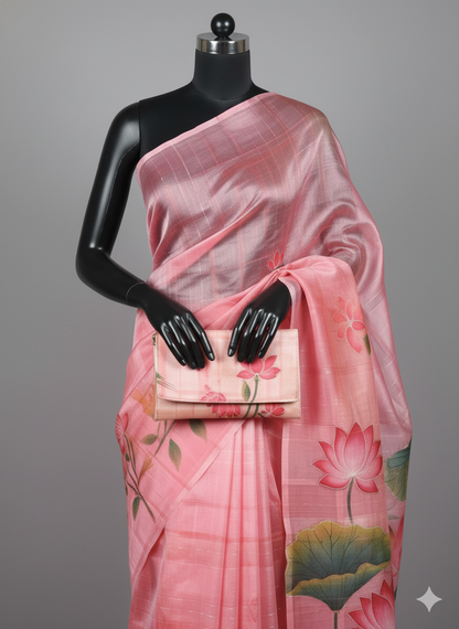 Graceful Pink Linen Silk Saree