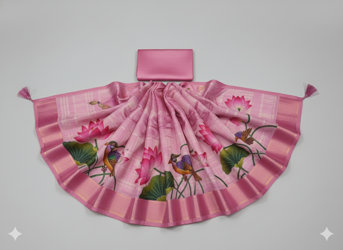 Graceful Pink Linen Silk Saree