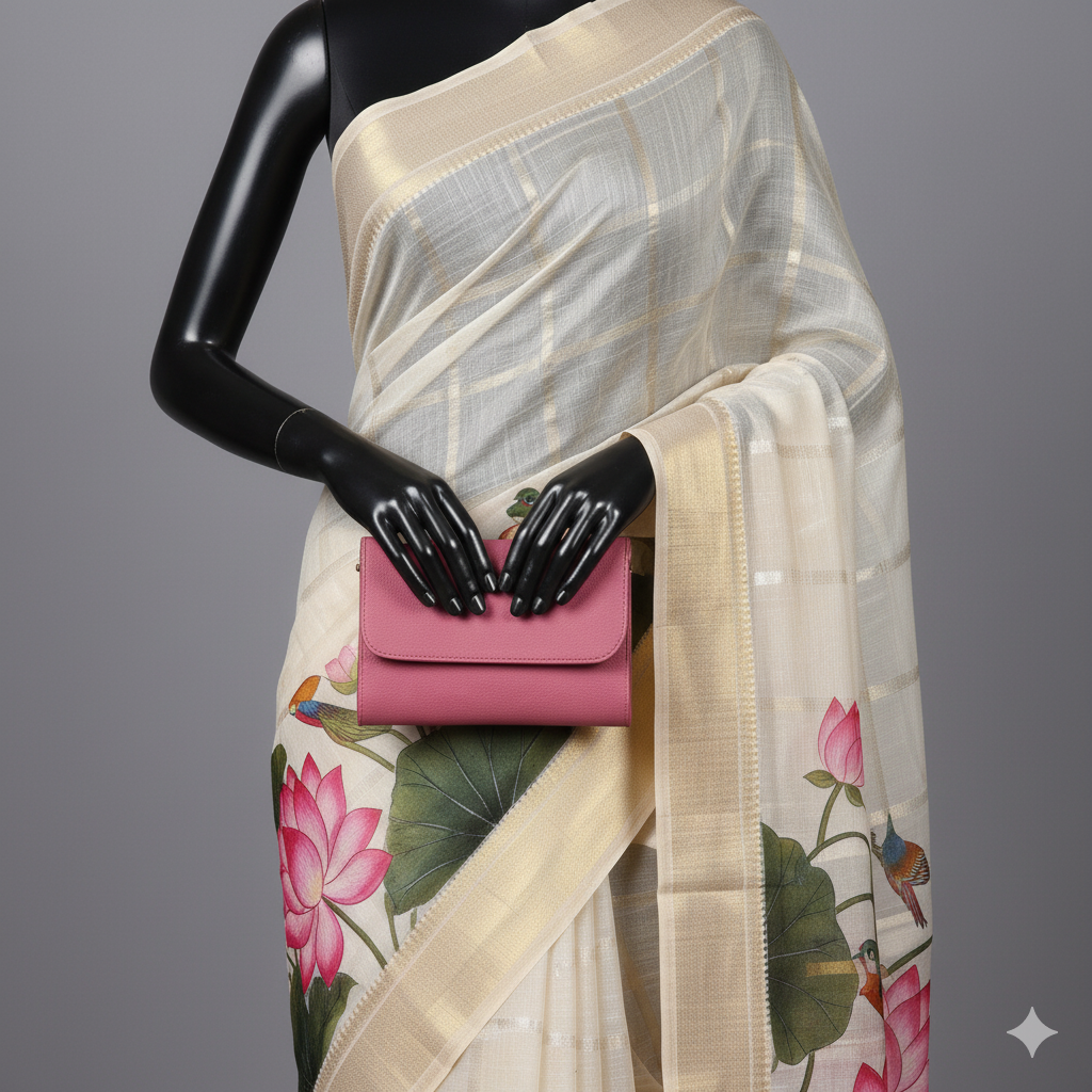 Exquisite Cream Linen-Silk Saree