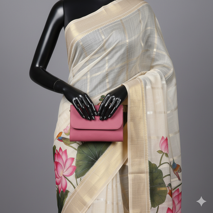Exquisite Cream Linen-Silk Saree