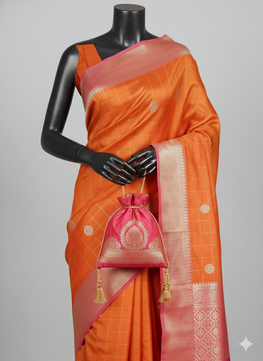 Stunning Orange & Pink Silk Saree