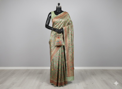 Enchanting Pista Green Silk Saree
