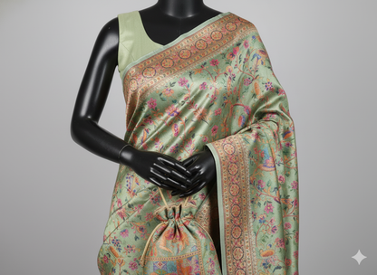 Enchanting Pista Green Silk Saree