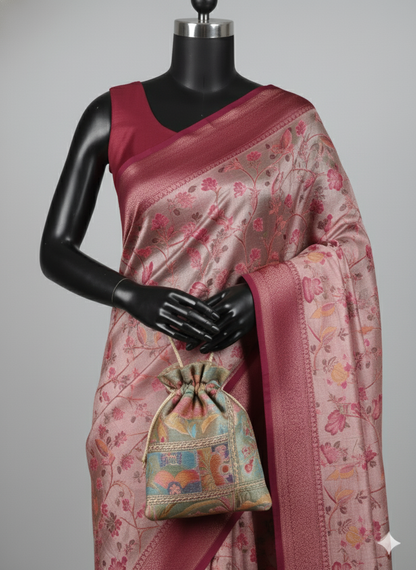Exquisite Dusty Pink & Maroon Silk Saree