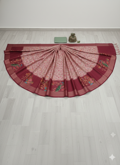 Exquisite Dusty Pink & Maroon Silk Saree