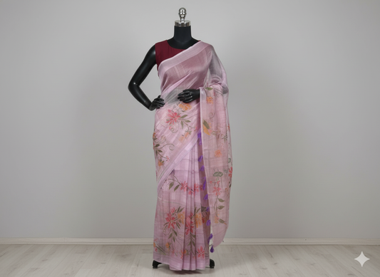Enchanting Lilac Pink Linen Saree