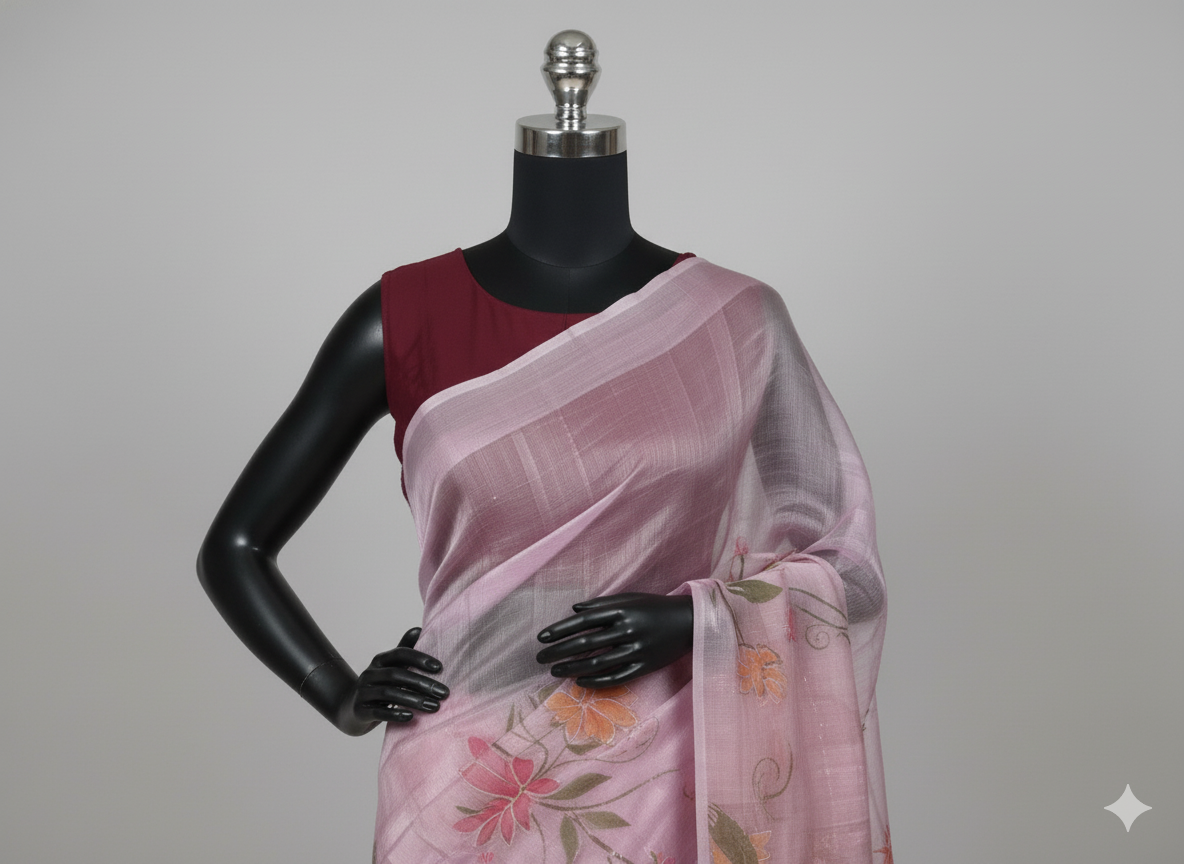 Enchanting Lilac Pink Linen Saree