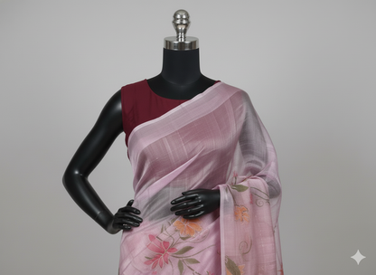 Enchanting Lilac Pink Linen Saree