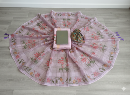 Enchanting Lilac Pink Linen Saree