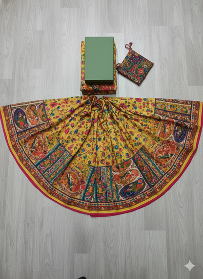 Vibrant Mustard Yellow Kalamkari Saree