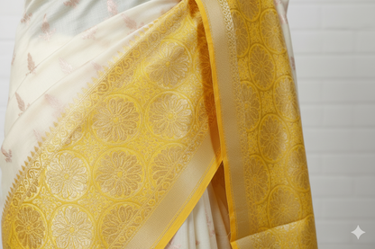 Ivory Silk Saree with Golden Yellow Zari Border