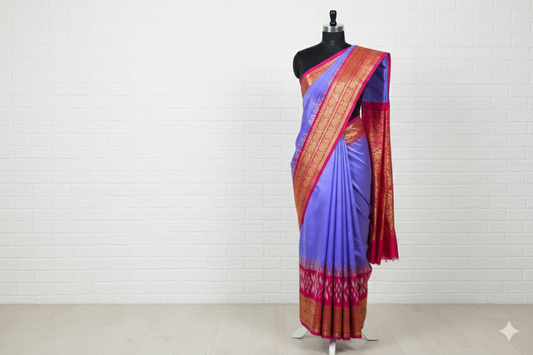 Royal Blue & Pink Kanjivaram Silk Saree with Golden Zari Work